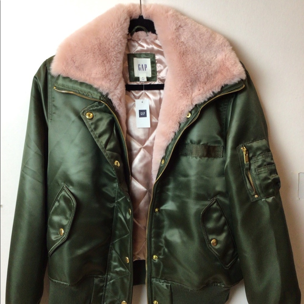Metallic green and pink bomber jacket